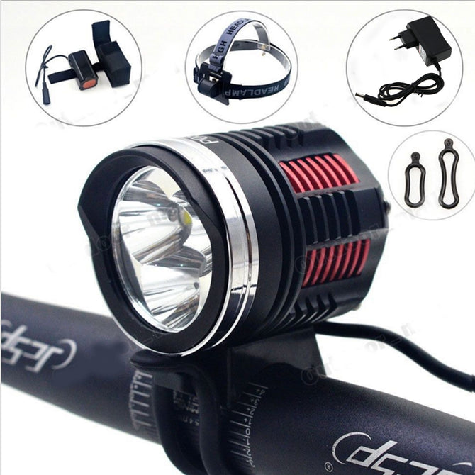 ZHAOYAO L2 3-LED Super Bright Bicycle Headlight Mountain Bike Light + Battery Pack + EU Plug Adapter