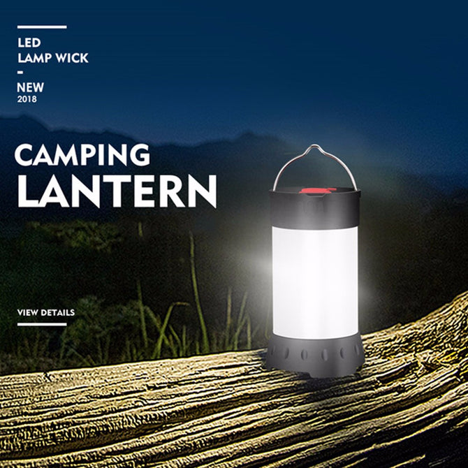 Outdoor 18650 Lithium Battery Powered Emergency Lantern Light, Rechargeable Camping Tent Hanging Light 5W/Black