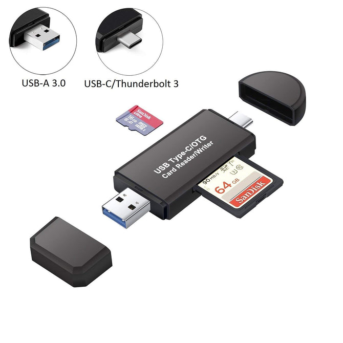 Measy USB 3.0 SD Card Reader, USB Type C SD/Micro SD Card Reader OTG Adapter - Black