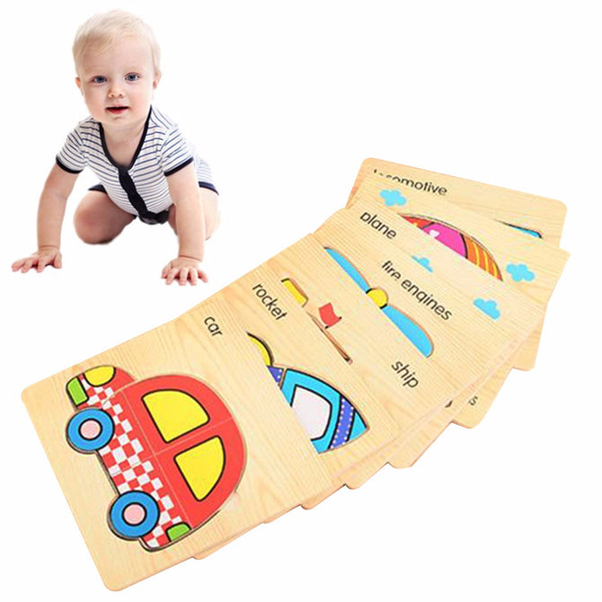 3D Vehicles Wooden Clutch Plate Puzzle Toy, Early Childhood Educational Toy For Children Cognitive Ability (8 PCS) Multicolor