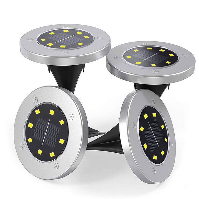 YouOKLight Solar Garden Light, Cool White 8 LED Disk Lights Patio Light with Dark Sensing for Lawn Walkway Pool Area (4 PCS)