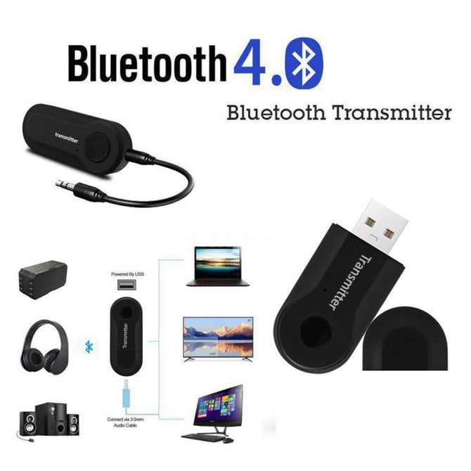 Wireless Bluetooth Transmitter Stereo Audio Music Adapter for TV Phone PC - Black