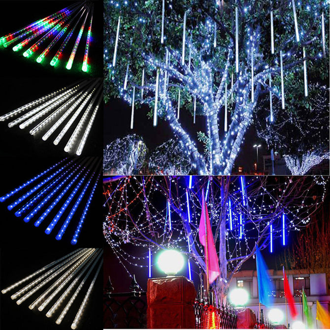 XSUNI 30cm 144LED 8 Tube Set Meteor Shower Outdoor Landscape Tree Waterproof Decorative Lamp