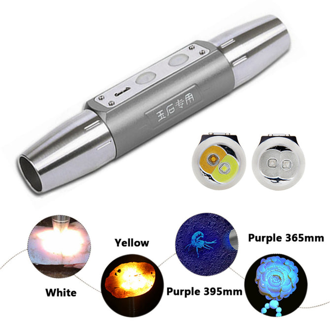 ZHAOYAO Waterproof 365mm, 395mm UV Yellow White Four Lights LED Flashlight, Identification Jade USB Rechargeable Torch