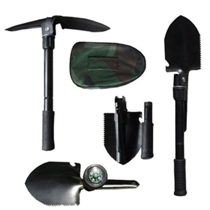 Multifunctional Military Stainless Steel Tri-fold Shovel Portable Micro Folding Survival Spade For Outdoor Activity Black