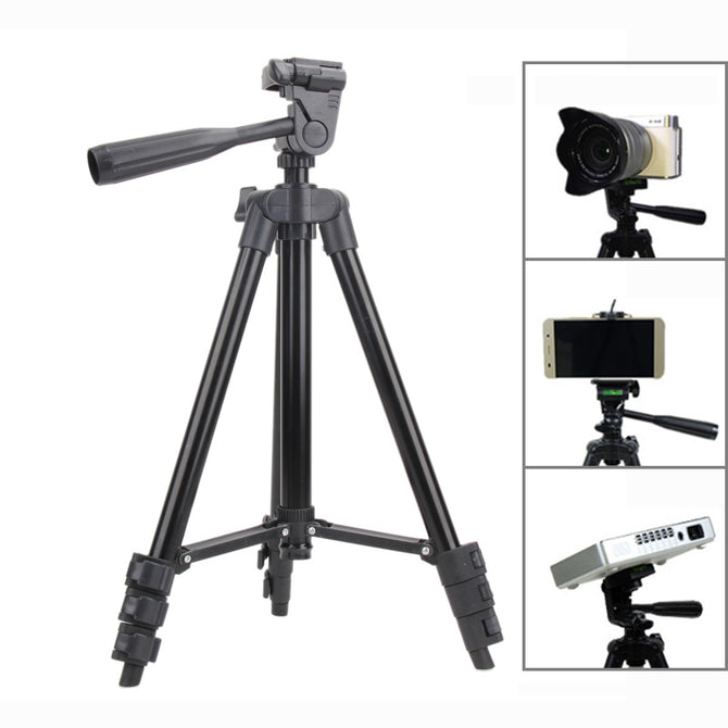 XSUNI Professional Tripod Aluminum Alloy Camera Stand Mobile phone holder Level Stabilizer 1/4 Screw Mount - Black