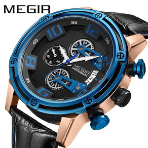 Megir Watch Men's Sports Multifunction Timekeeping Calendar Leather Men's Watch 2078