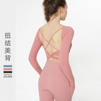 2023 Autumn Yoga Clothes Long Sleeve Sexy Beauty Strap Chest Pad Bottoming Shirt Women's Sports Bra running fitness Top CX20-258