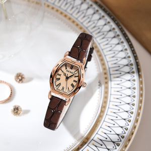 SENO retro small barrel watch female belt temperament small square watch quartz movement ladies watch S053