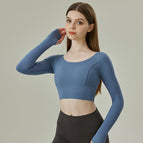 New Yoga Clothes with Chest Pad Quick-Drying Clothes Fitness Long-Sleeved T-shirt Sports Training Beauty Back Top for Women 237