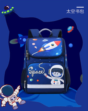 [Local Warehouse] New space bag schoolbag cartoon double shoulder children's boys and girls' wear-resistant and breathable Backpack school bag for boys 726 Star sky blue small