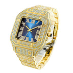 MISSFOX watch Roman scale high-end fashion diamond full diamond square men's watch women's watch round classic fashion quartz watch V324-2