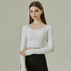 New Yoga Clothes with Chest Pad Quick-Drying Clothes Fitness Long-Sleeved T-shirt Sports Training Beauty Back Top for Women 237
