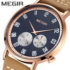 Megir Watch Men's Versatile Simple Waterproof Luminous Leather Business Sports Quartz Men 1083