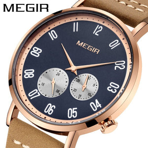 Megir Watch Men's Versatile Simple Waterproof Luminous Leather Business Sports Quartz Men 1083