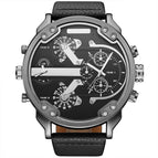 Oulm European and American men's quartz watch dual time zone large dial belt casual men's watch 3548