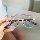Cute Cartoon Bear Sun Glasses for Children Fashion Kids Sunglasses Girls Rimless Transparent Anti-glare Glasses Trendy Boys