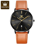 OLEVS Watch men simple thin calendar waterproof quartz men sports causal watch 5869 leather