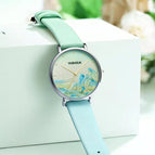 2021 new women's watch retro fashion landscape painting national wind trend small dial ladies watch waterproof two-color belt ladies watch