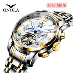 ONOLA ON6820 solid steel belt business tourbillon hollow automatic mechanical watch men's waterproof watch men