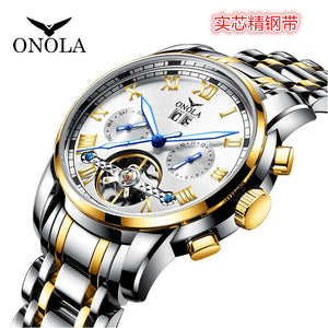 ONOLA ON6820 solid steel belt business tourbillon hollow automatic mechanical watch men's waterproof watch men