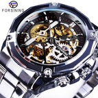 Forsining Waterproof Mechanical Watch Men's Fashion Casual Steel Belt Hollow Automatic Mechanical men Watch SLZe66