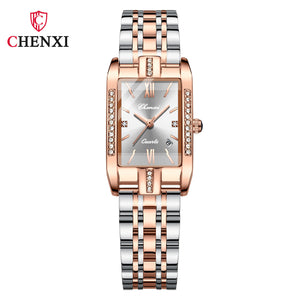 Chenxi New Square Ladies Watch Quartz Calendar Solid Steel Band Waterproof Belt Diamond Fashion Women's Watch CX-315