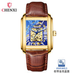 CHENXI Square Skeleton Automatic Mechanical Watch Men's fashion Leather Waterproof men's casual Watch CX-8816