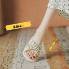 Slippers women's 2021 summer new pearl pleated cross flat bottom all-match outer wear soft bottom one word sandals and slippers AA3313-3A