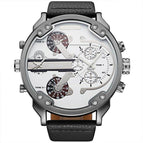 Oulm European and American men's quartz watch dual time zone large dial belt casual men's watch 3548