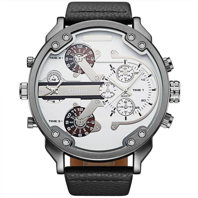 Oulm European and American men's quartz watch dual time zone large dial belt casual men's watch 3548