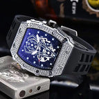 2023 Watch for men New Diamond Quartz Watch Barrel-Shaped European Style Hollow Ghost Head Quartz Watch 9791