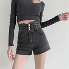 JEANS washed retro denim shorts women's 2022 new Korean version of the ultra-high waist thin niche a-line hot pants 228