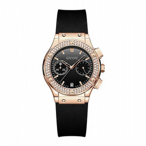 2021 Fashion Women Watches Lady Big Dial Rose Gold Wristwatches Waterproof Rubber Strap Rhinestone Bling Clocks Gifts for Women