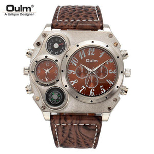 Oulm Quartz Watch Dual Time Zone Men's Watch Quartz Watch Belt Personality Large Dial Men's Military Watch 1349pnp