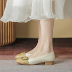 Square toe thick heel shoes women's 2022 new square buckle soft all-match shallow mouth mid-heel women's work shoes 1366-12