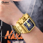 Oulm watch for men gold large dial men's watch steel calendar square quartz men's watch casual style HP3364B