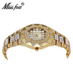 Missfox full diamond alloy waterproof diamond high-end square diamond quartz women's watch v009