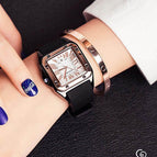 【Large stock】Original GUOU 8154 Small Dial Casual watches Ladies Watch Square Clocks Roman Scale Waterproof Silicone Calendar Movement Women Wristwatch Luxury Brand