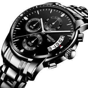 NIBOSI 2353 Fashion Sport Quartz  Men's Watches Full Steel Business Waterproof Watch with box gift for man