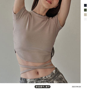 Lulu New Yoga Wear Beauty Back Short-Sleeved T-shirt Women's Slim Fit Sports Top Quick-Drying Clothes Training running Lulu New Yoga suit Beauty Back Short-Sleeved T-shirt Women's Slim Fit Sports Top Quick-Drying Clothes Training running HN156