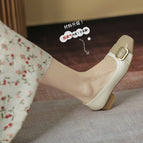 Square toe thick heel shoes women's 2022 new square buckle soft all-match shallow mouth mid-heel women's work shoes 1366-12