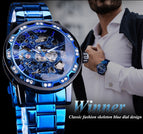 New Winner Watch Men's Fashion Casual Classic Popular Hollow Rhinestone Manual Mechanical Watch SLZg75