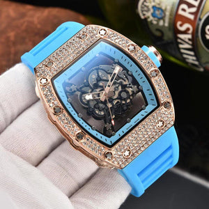Watch for men Richard Trendy Fashion Hollowed-out Quartz Watch Diamond Silicone Electroplated Barrel-Shaped Men's and Women's Watch 9924