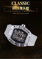 Men's watch Transparent Cutout Ghost Head Quartz Watch Barrel-Shaped Fashion Silicone Men's casual Watch