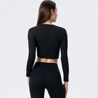 2022 new yoga suits long sleeve gym running sports sweat-absorbent quick-drying navel slim T-shirt trousers set 8074-6031
