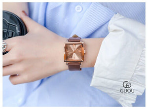【Large stock】 New Arrive GUOU Women Watches Fashion Square Watch Women Top Luxury brand Leather Watch Clock