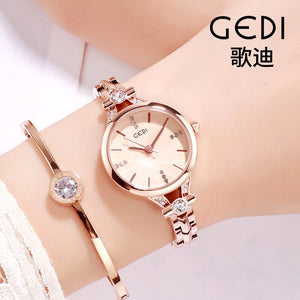 GEDI Fashion Waterproof Large Dial Steel Strap Women's Watch Student Minimalist Diamond Thin Strap Wrist Watch British Style 11028