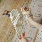 Slippers women's 2021 summer new pearl pleated cross flat bottom all-match outer wear soft bottom one word sandals and slippers AA3313-3A