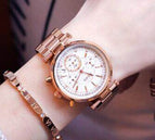 Fashion GUOU 8080 Real 3 Eyes Waterproof Leather Rose Gold Steel  Calendar Wristwatches Watch for Women